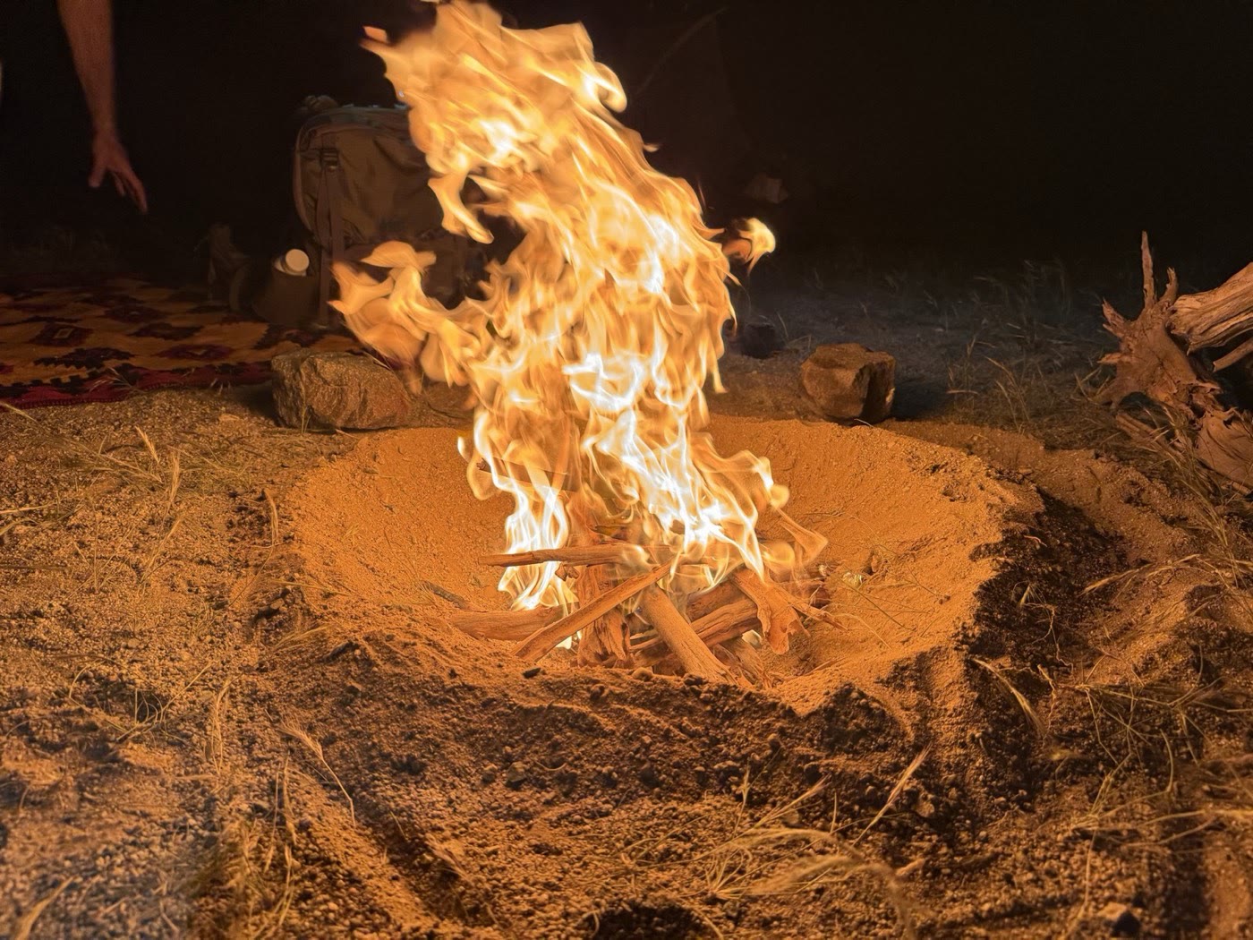 The fire at camp after dark