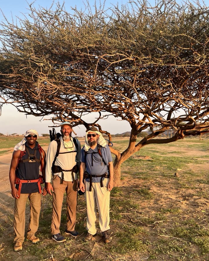 Walkers together under an acacia tree